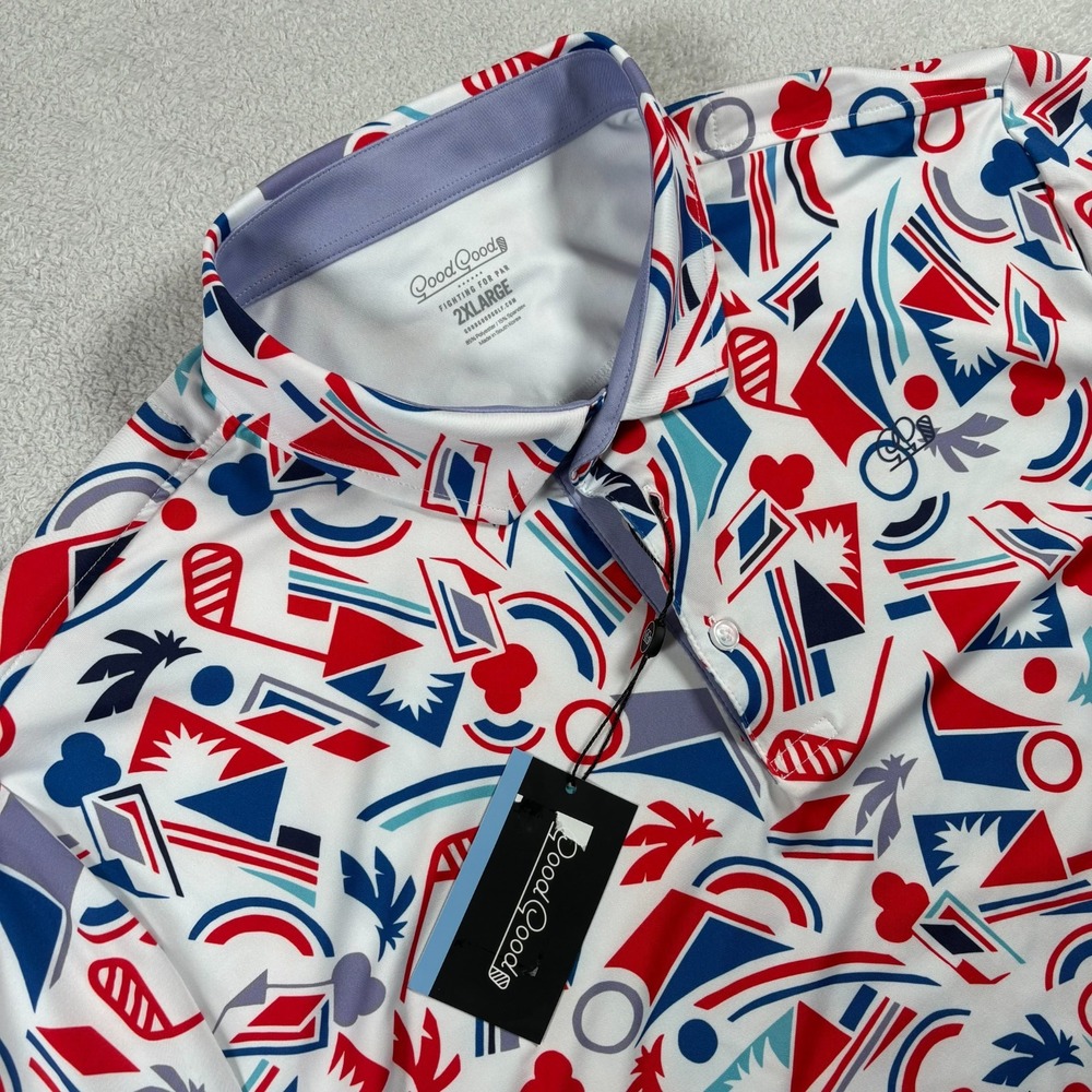 Good Good Golf Proud & True Polo Shirt Mens Medium‎ Multicolor Geometric Stretch